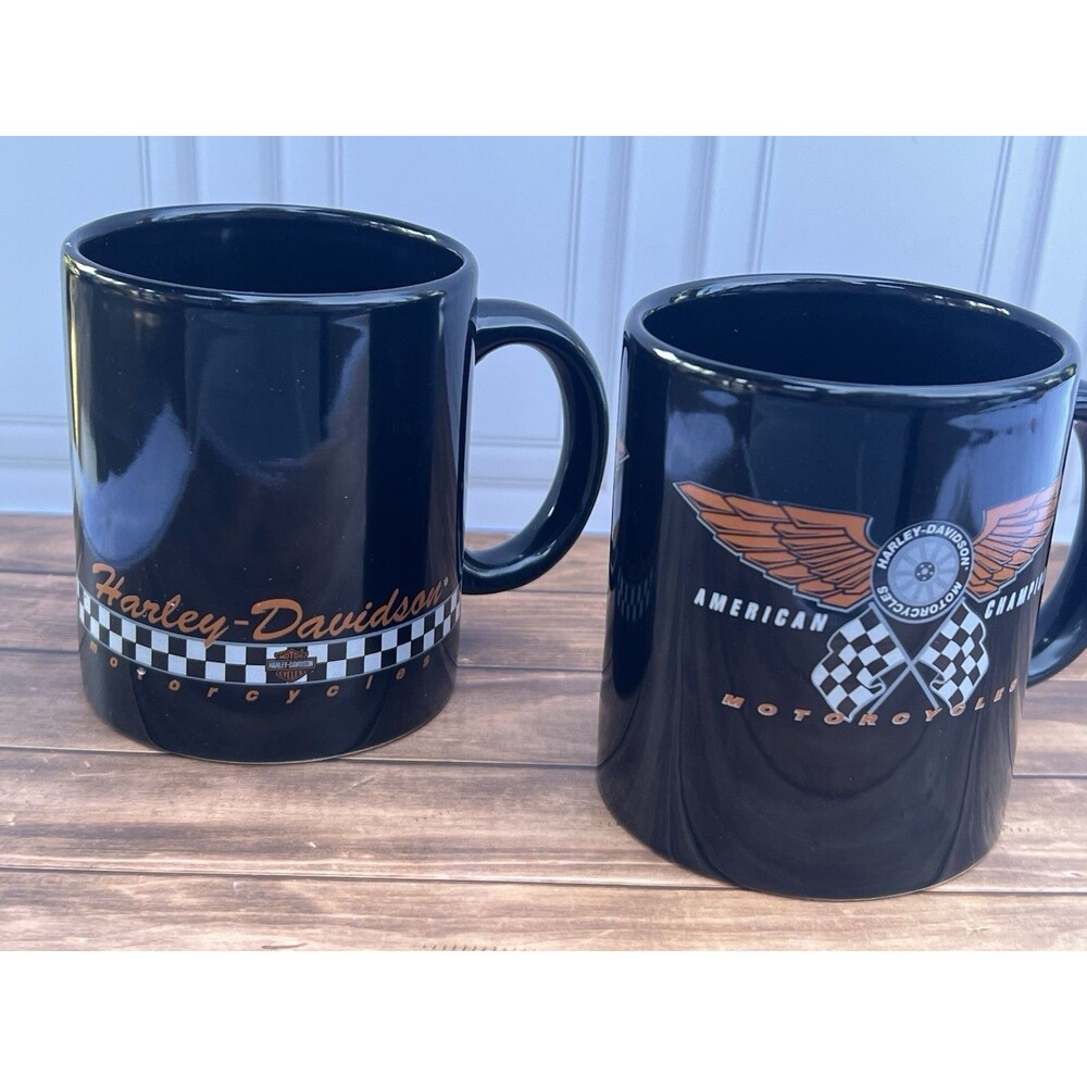 1997 Harley Davidson Motorcycle Coffee Mugs Set of 2 American Champion Vintage